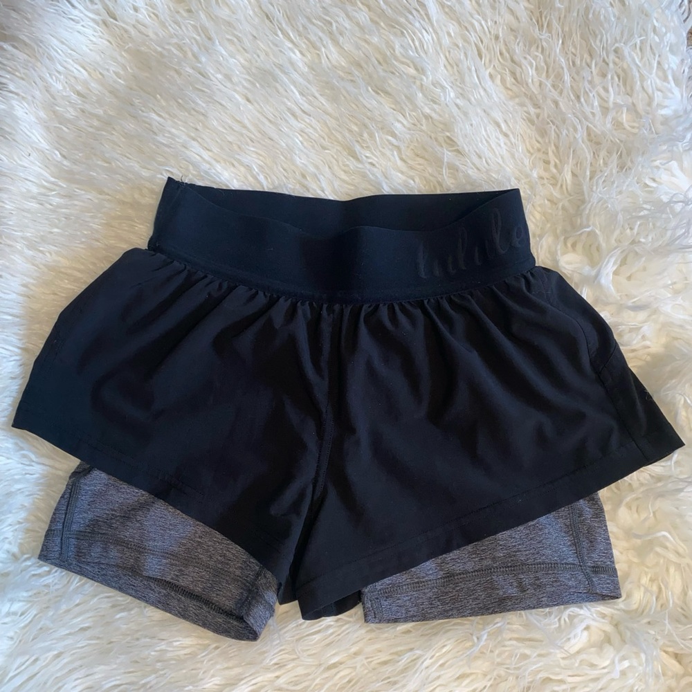 Lululemon Black Running 2 in 1 shorts size 2